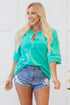 Relaxed Stretch Cotton Half Sleeve Button Front Henley Top