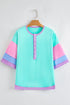 Relaxed Stretch Cotton Half Sleeve Button Front Henley Top