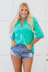 Relaxed Stretch Cotton Half Sleeve Button Front Henley Top