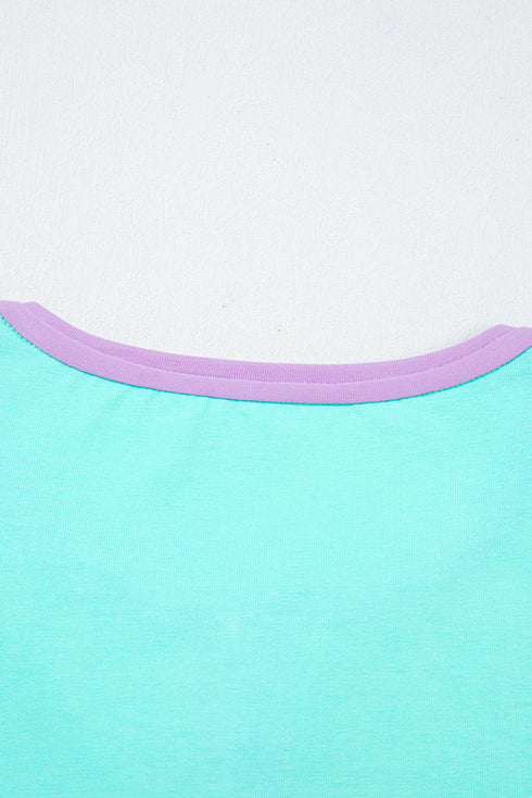 Relaxed Stretch Cotton Half Sleeve Button Front Henley Top