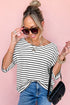 Relaxed Stripe Print Scoop Neck Half Sleeve Loose Fit Casual Top