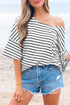 Relaxed Stripe Print Scoop Neck Half Sleeve Loose Fit Casual Top