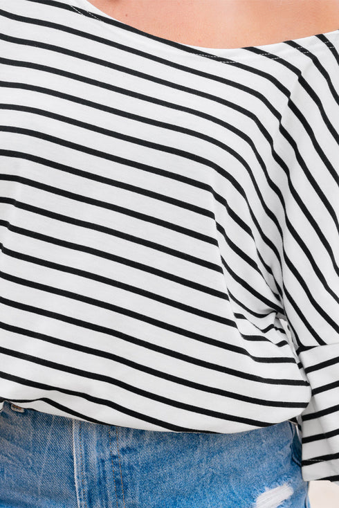 Relaxed Stripe Print Scoop Neck Half Sleeve Loose Fit Casual Top