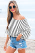 Relaxed Stripe Print Scoop Neck Half Sleeve Loose Fit Casual Top