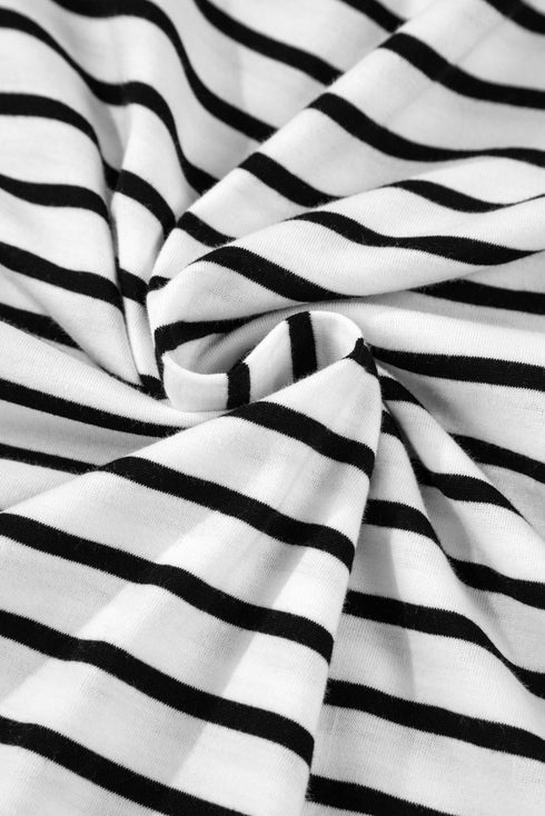 Relaxed Stripe Print Scoop Neck Half Sleeve Loose Fit Casual Top