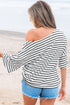 Relaxed Stripe Print Scoop Neck Half Sleeve Loose Fit Casual Top
