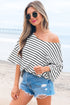 Relaxed Stripe Print Scoop Neck Half Sleeve Loose Fit Casual Top
