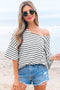 Relaxed Stripe Print Scoop Neck Half Sleeve Loose Fit Casual Top