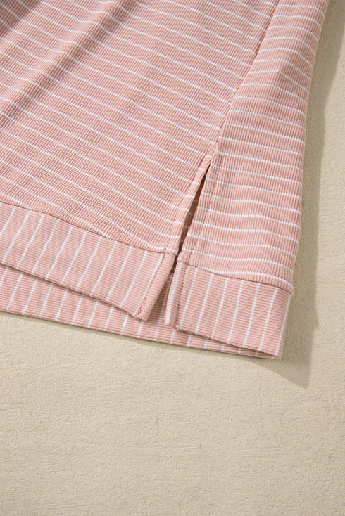 Relaxed Stripe Ribbed Knit Cowl Neck Pullover Top
