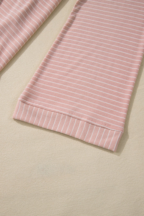 Relaxed Stripe Ribbed Knit Cowl Neck Pullover Top