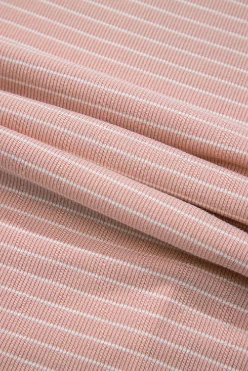 Relaxed Stripe Ribbed Knit Cowl Neck Pullover Top