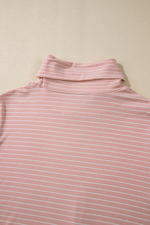 Relaxed Stripe Ribbed Knit Cowl Neck Pullover Top