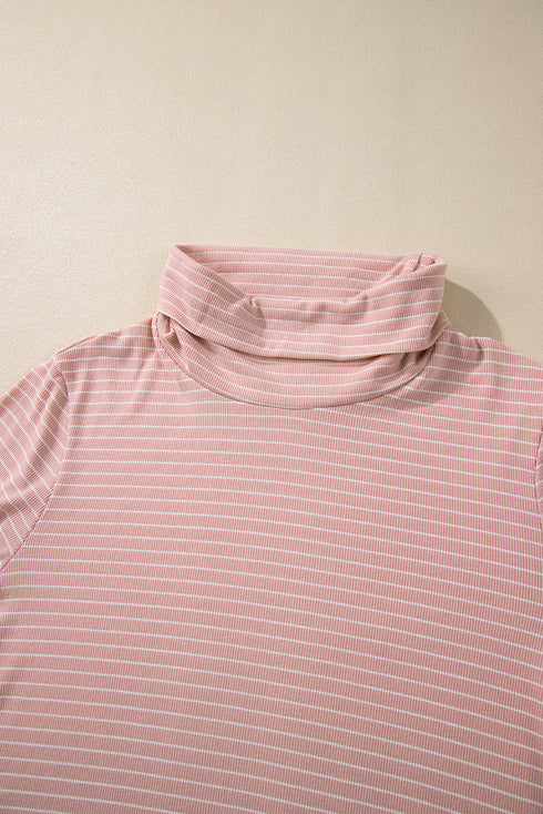 Relaxed Stripe Ribbed Knit Cowl Neck Pullover Top