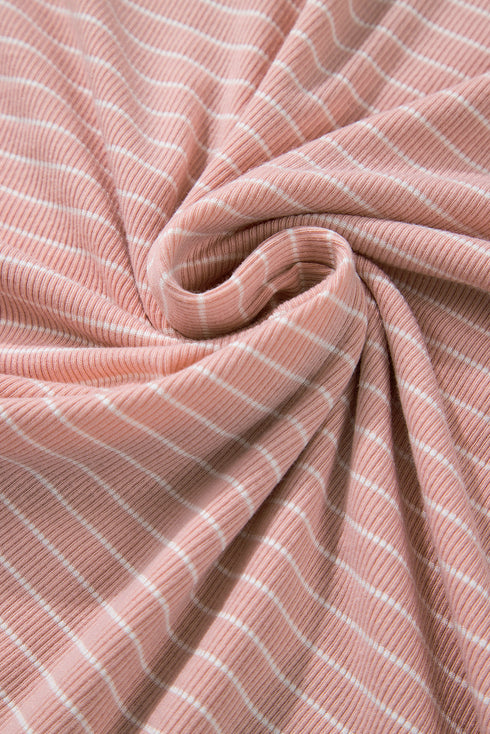 Relaxed Stripe Ribbed Knit Cowl Neck Pullover Top