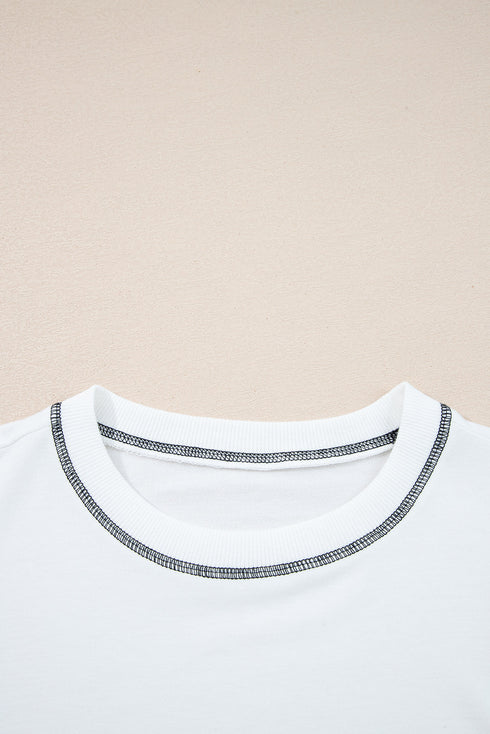 Relaxed Striped Balloon Sleeve Crew Neck Pullover Sweatshirt