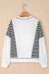 Relaxed Striped Balloon Sleeve Crew Neck Pullover Sweatshirt