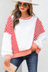 Relaxed Striped Balloon Sleeve Crew Neck Pullover Sweatshirt