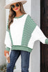 Relaxed Striped Balloon Sleeve Crew Neck Pullover Sweatshirt