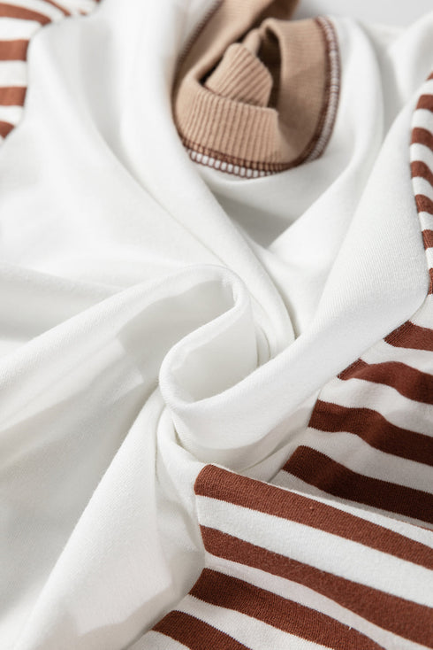 Relaxed Striped Balloon Sleeve Crew Neck Pullover Sweatshirt