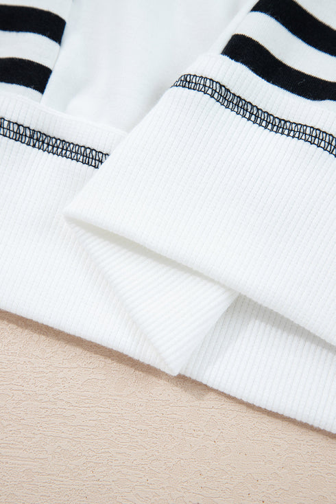 Relaxed Striped Balloon Sleeve Crew Neck Pullover Sweatshirt