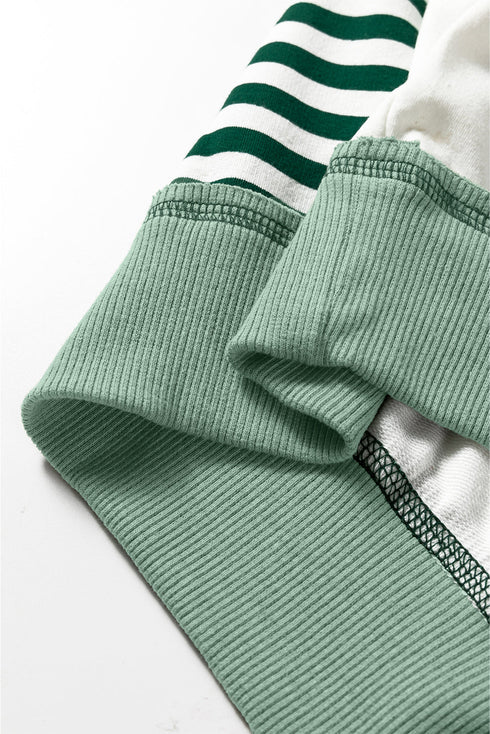 Relaxed Striped Balloon Sleeve Crew Neck Pullover Sweatshirt