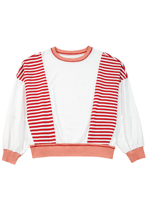 Relaxed Striped Balloon Sleeve Crew Neck Pullover Sweatshirt