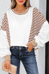Relaxed Striped Balloon Sleeve Crew Neck Pullover Sweatshirt
