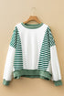 Relaxed Striped Balloon Sleeve Crew Neck Pullover Sweatshirt