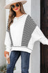 Relaxed Striped Balloon Sleeve Crew Neck Pullover Sweatshirt