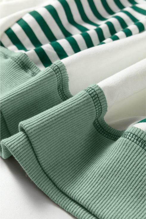 Relaxed Striped Balloon Sleeve Crew Neck Pullover Sweatshirt
