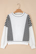 Relaxed Striped Balloon Sleeve Crew Neck Pullover Sweatshirt