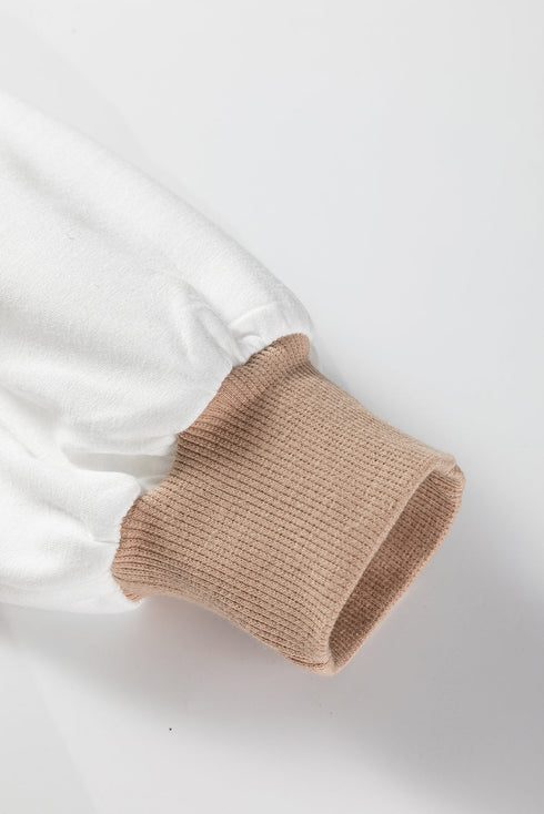 Relaxed Striped Balloon Sleeve Crew Neck Pullover Sweatshirt
