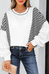 Relaxed Striped Balloon Sleeve Crew Neck Pullover Sweatshirt