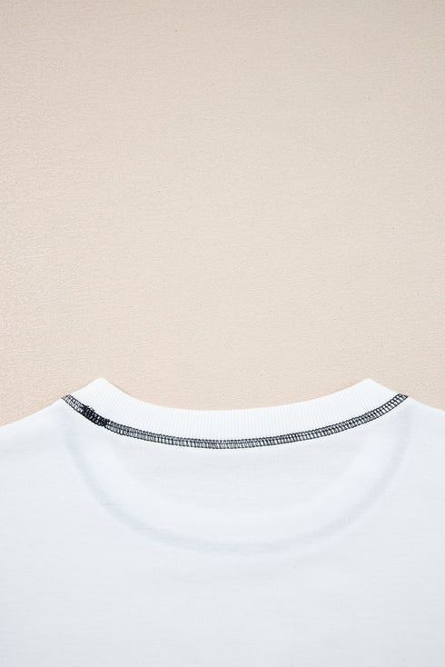 Relaxed Striped Balloon Sleeve Crew Neck Pullover Sweatshirt