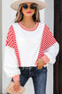Relaxed Striped Balloon Sleeve Crew Neck Pullover Sweatshirt