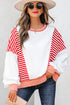 Relaxed Striped Balloon Sleeve Crew Neck Pullover Sweatshirt