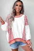 Relaxed Striped Balloon Sleeve Crew Neck Pullover Sweatshirt