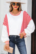 Relaxed Striped Balloon Sleeve Crew Neck Pullover Sweatshirt