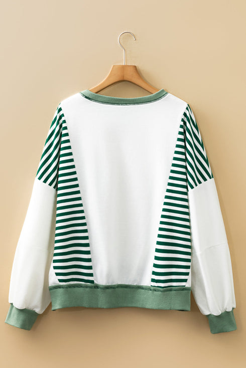 Relaxed Striped Balloon Sleeve Crew Neck Pullover Sweatshirt