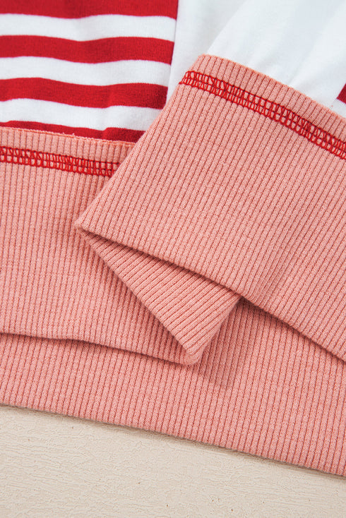 Relaxed Striped Balloon Sleeve Crew Neck Pullover Sweatshirt