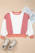 Relaxed Striped Balloon Sleeve Crew Neck Pullover Sweatshirt