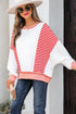 Relaxed Striped Balloon Sleeve Crew Neck Pullover Sweatshirt