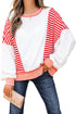 Relaxed Striped Balloon Sleeve Crew Neck Pullover Sweatshirt