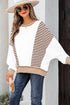 Relaxed Striped Balloon Sleeve Crew Neck Pullover Sweatshirt