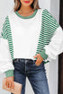 Relaxed Striped Balloon Sleeve Crew Neck Pullover Sweatshirt