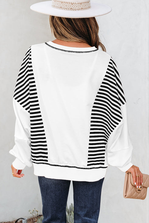 Relaxed Striped Balloon Sleeve Crew Neck Pullover Sweatshirt