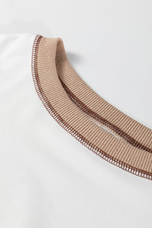 Relaxed Striped Balloon Sleeve Crew Neck Pullover Sweatshirt