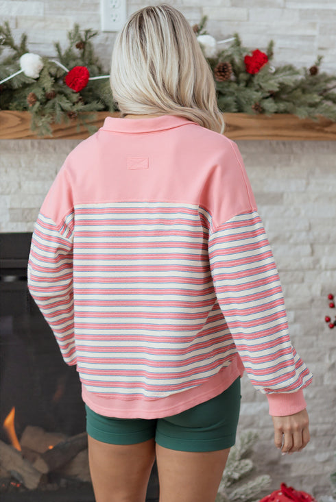 Relaxed Striped Button Front Drop Shoulder Collared Shirt