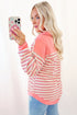 Relaxed Striped Button Front Drop Shoulder Collared Shirt