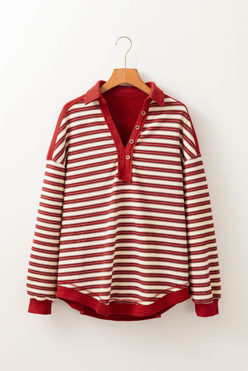Relaxed Striped Button Front Drop Shoulder Collared Shirt